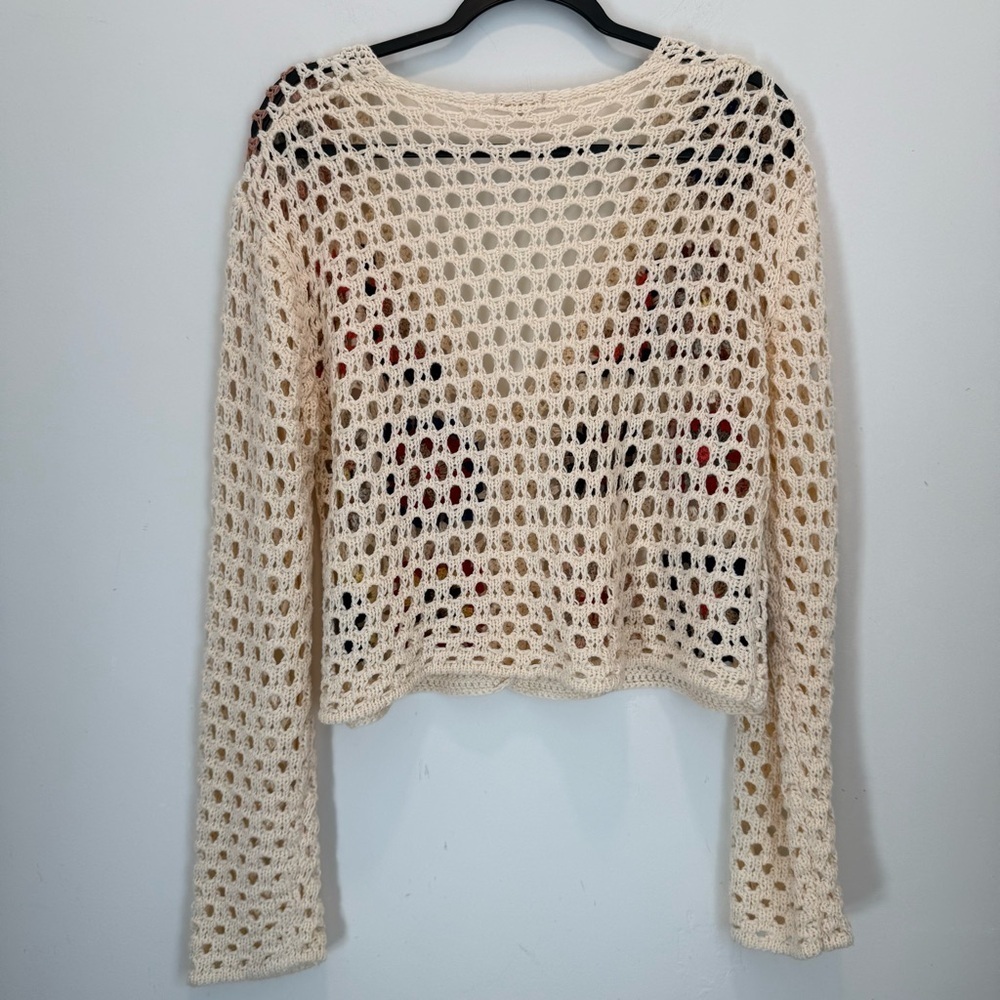 Debut Crochet Cream Granny Square Cardigan Sweater size M - Picture 7 of 11